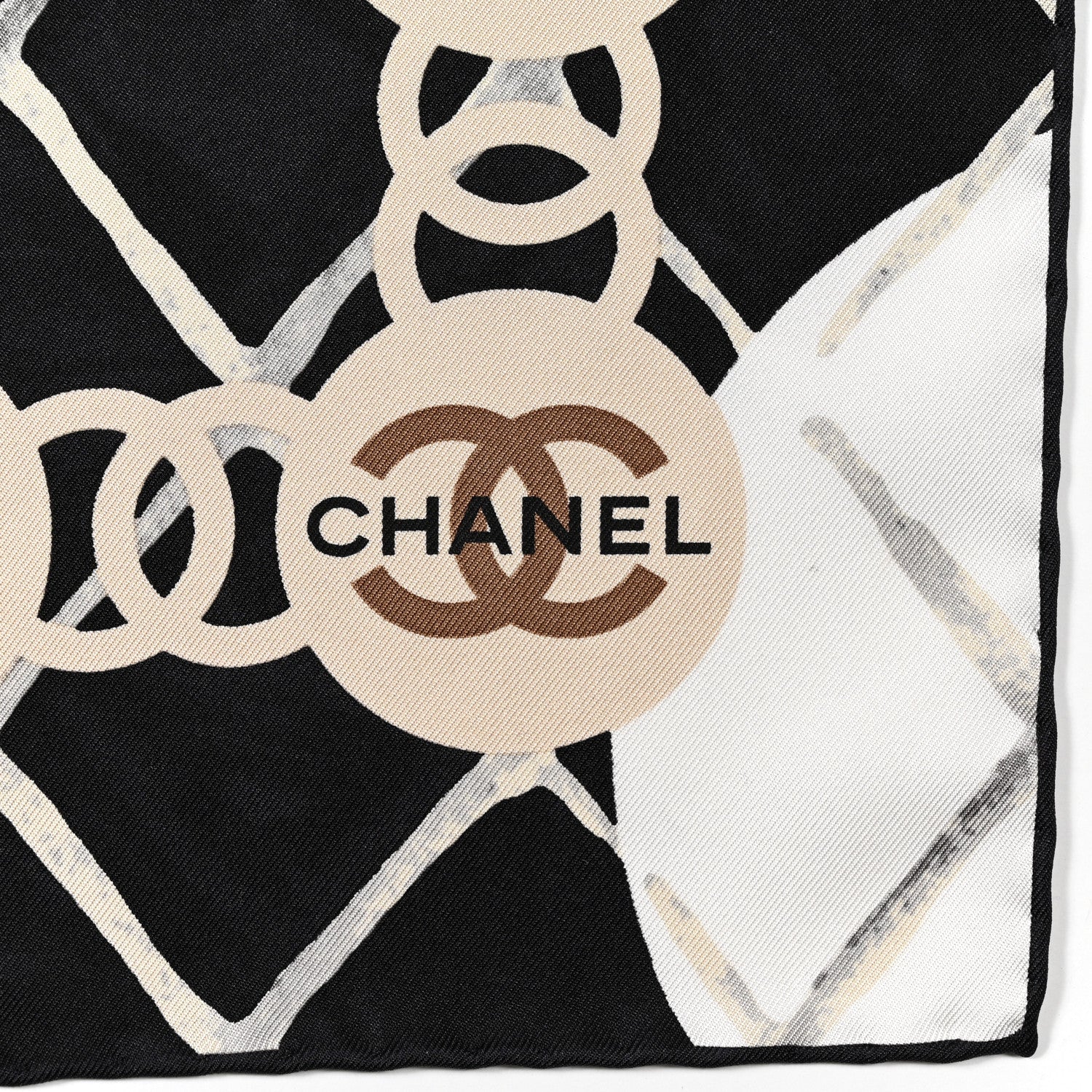 Chanel Silk Camellia CC Square Scarf Black 2 of 3