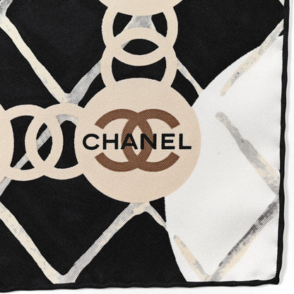 Chanel Silk Camellia CC Square Scarf Black 2 of 3