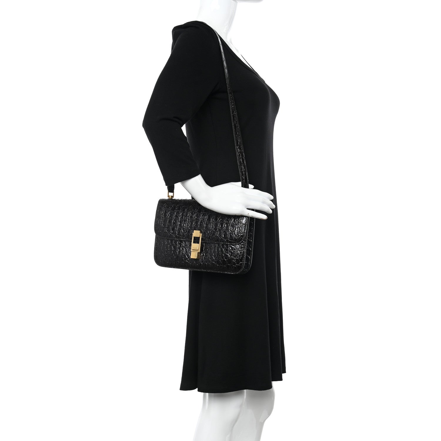 Saint Laurent Embossed Calfskin Carre Satchel Brown 3 of 12