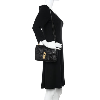 Saint Laurent Embossed Calfskin Carre Satchel Brown 3 of 12