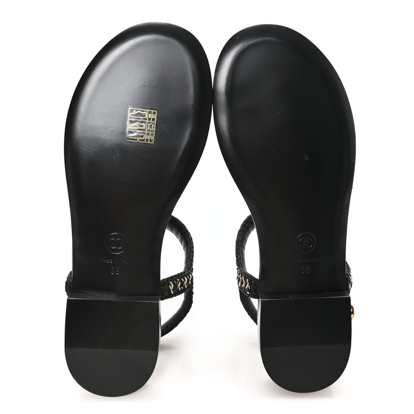 Lambskin Embroidered CC Thong Sandals 39 Black