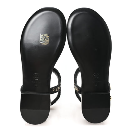 Chanel Lambskin Embroidered CC Thong Sandals 39 Black 6 of 10