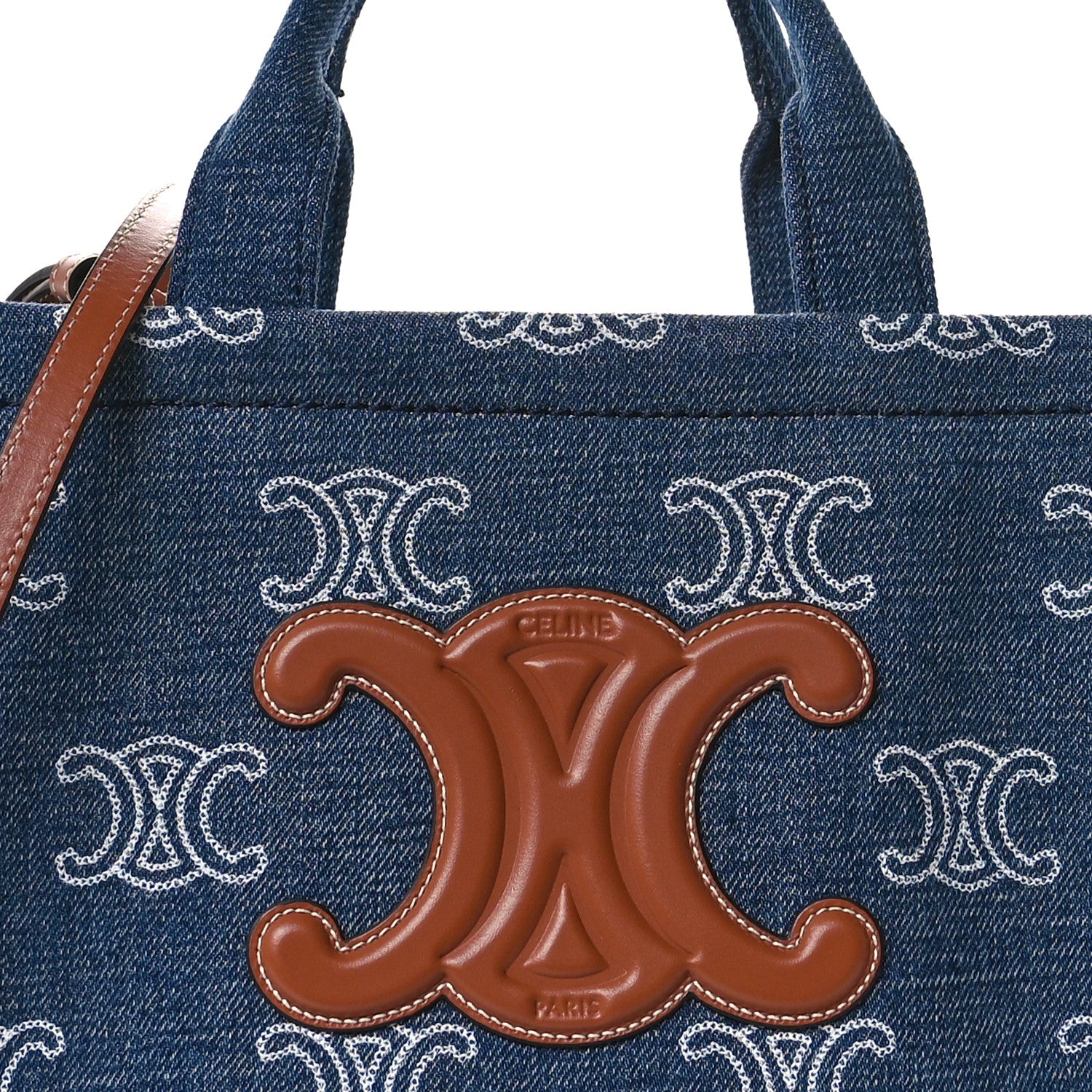 Celine Denim Calfskin Triomphe Print Cabas Blue Tan 9 of 12