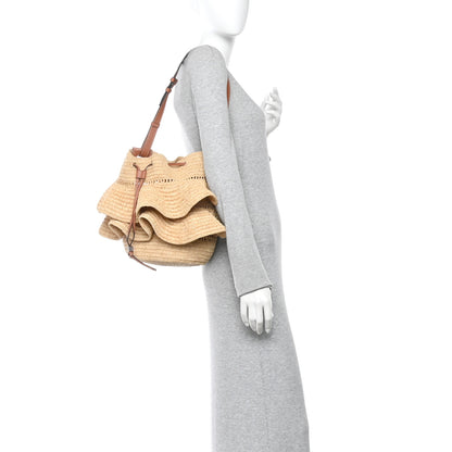 Loewe Raffia Calfskin Paulas Ibiza Balloon Ruffle Basket Tote Bag Natural Tan 2 of 10