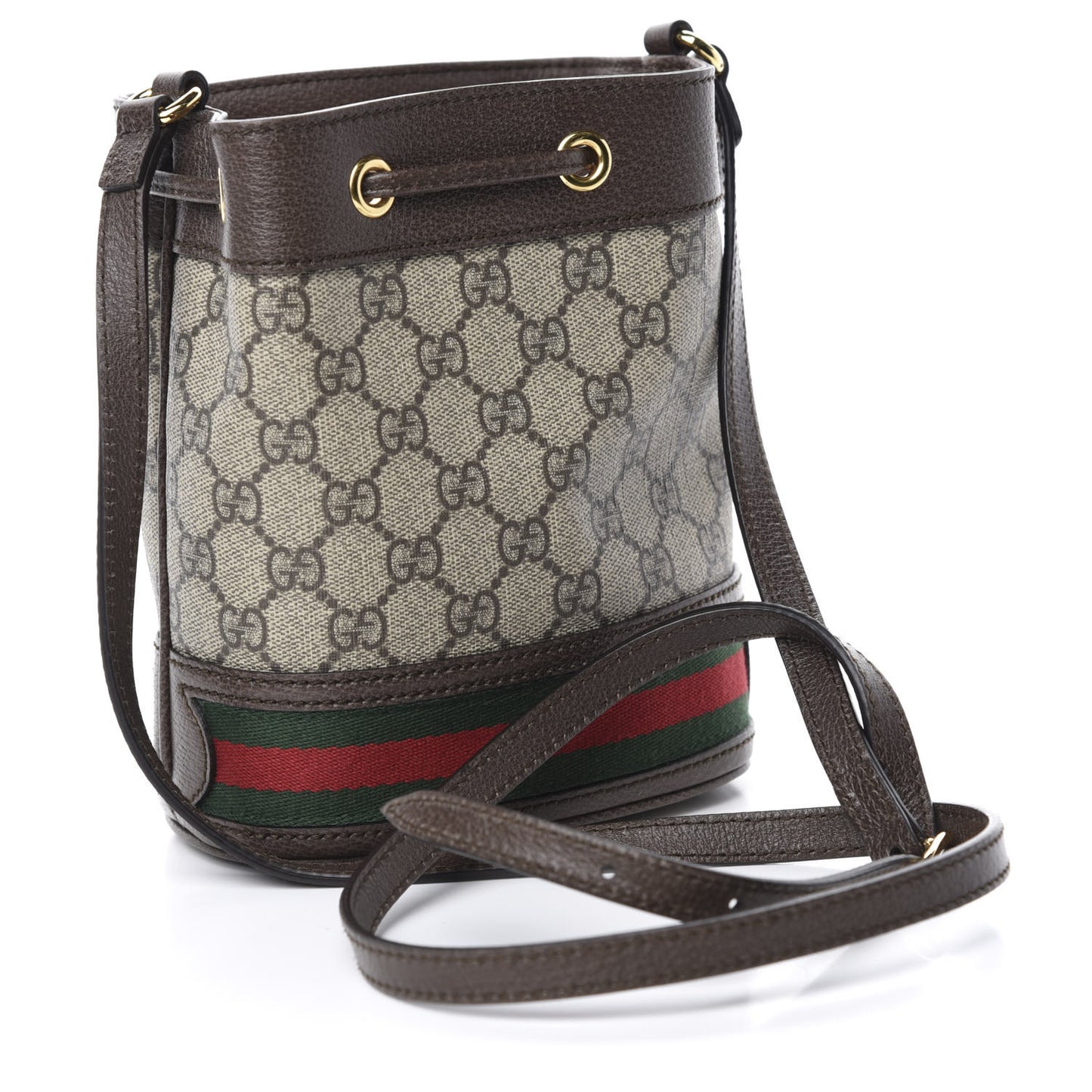 GG Supreme Monogram Web Mini Ophidia Bucket Bag Brown
