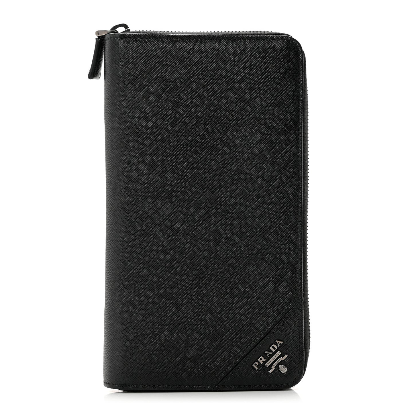 Saffiano Metal Large Zip Around Travel Wallet Black