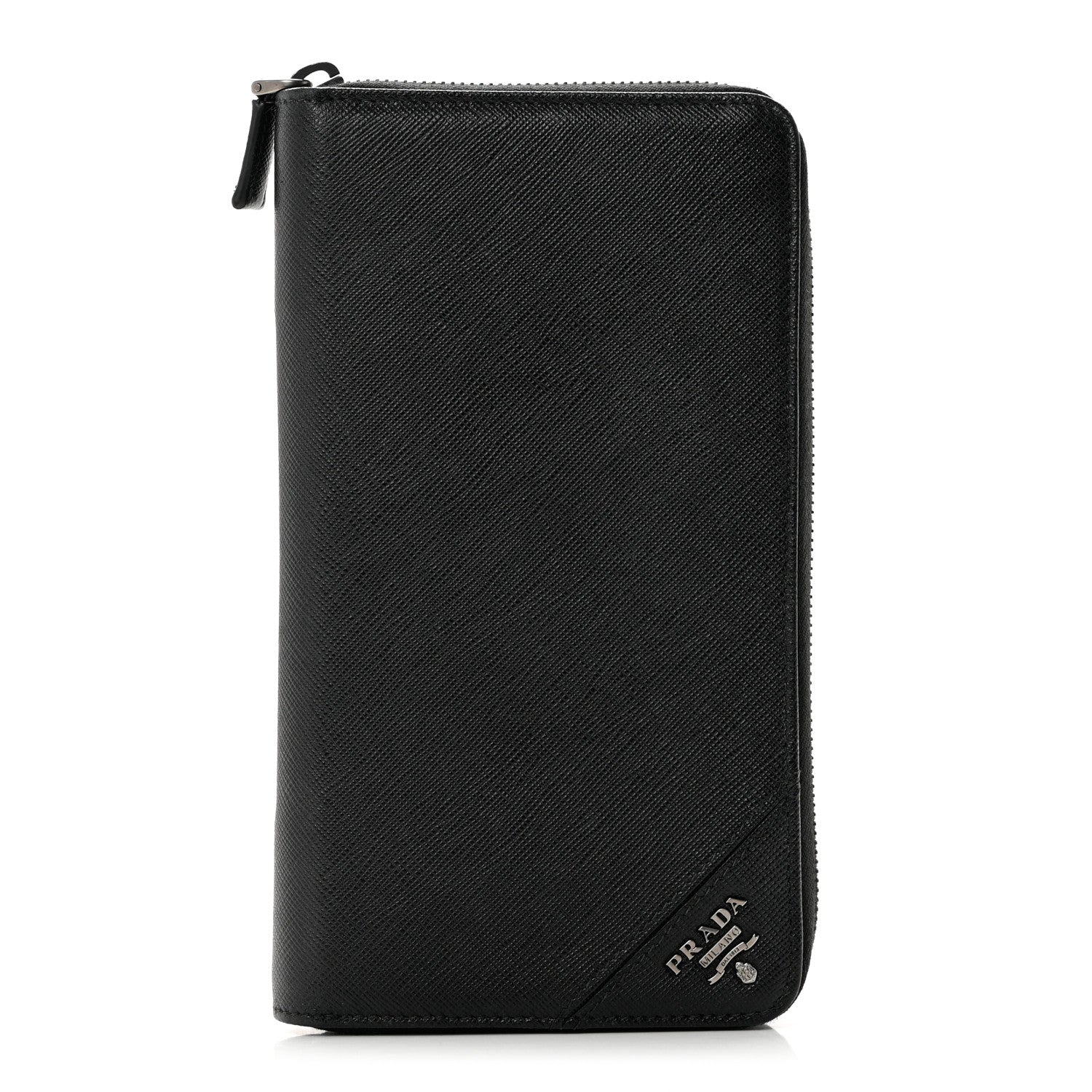Prada Saffiano Metal Large Zip Around Travel Wallet Black 1 of 10