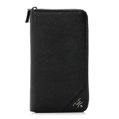 Prada Saffiano Metal Large Zip Around Travel Wallet Black 1 of 10