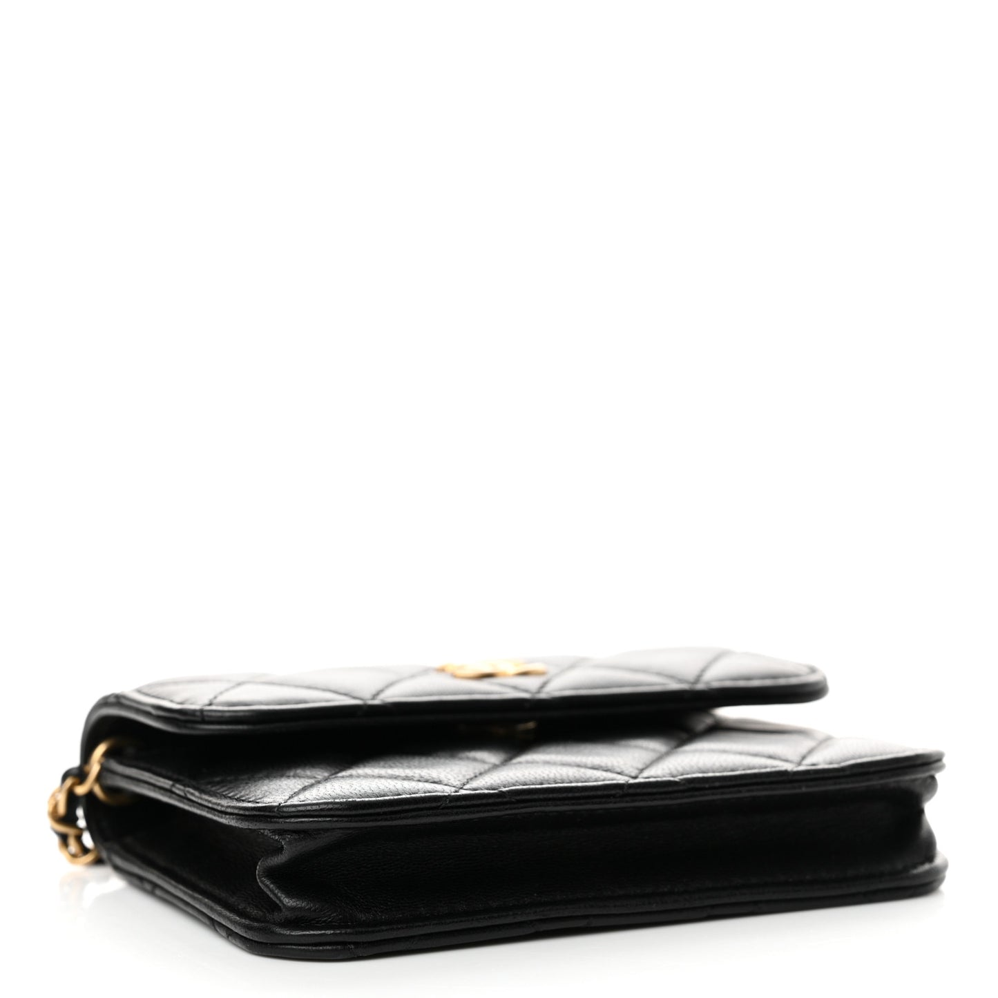 Lambskin Quilted Pearl Crush Clutch With Chain Black
