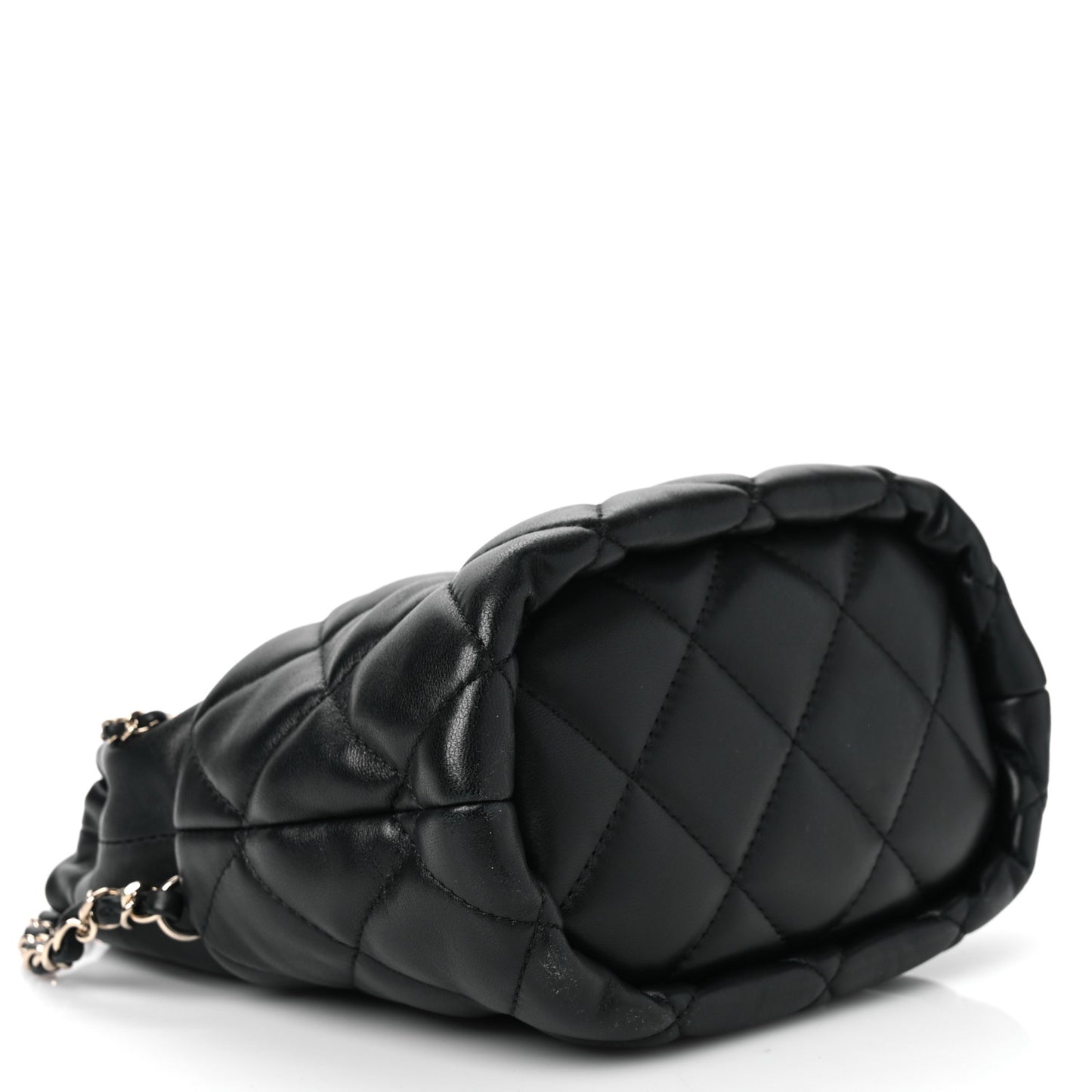 Lambskin Quilted Pearl Bucket Bag Black