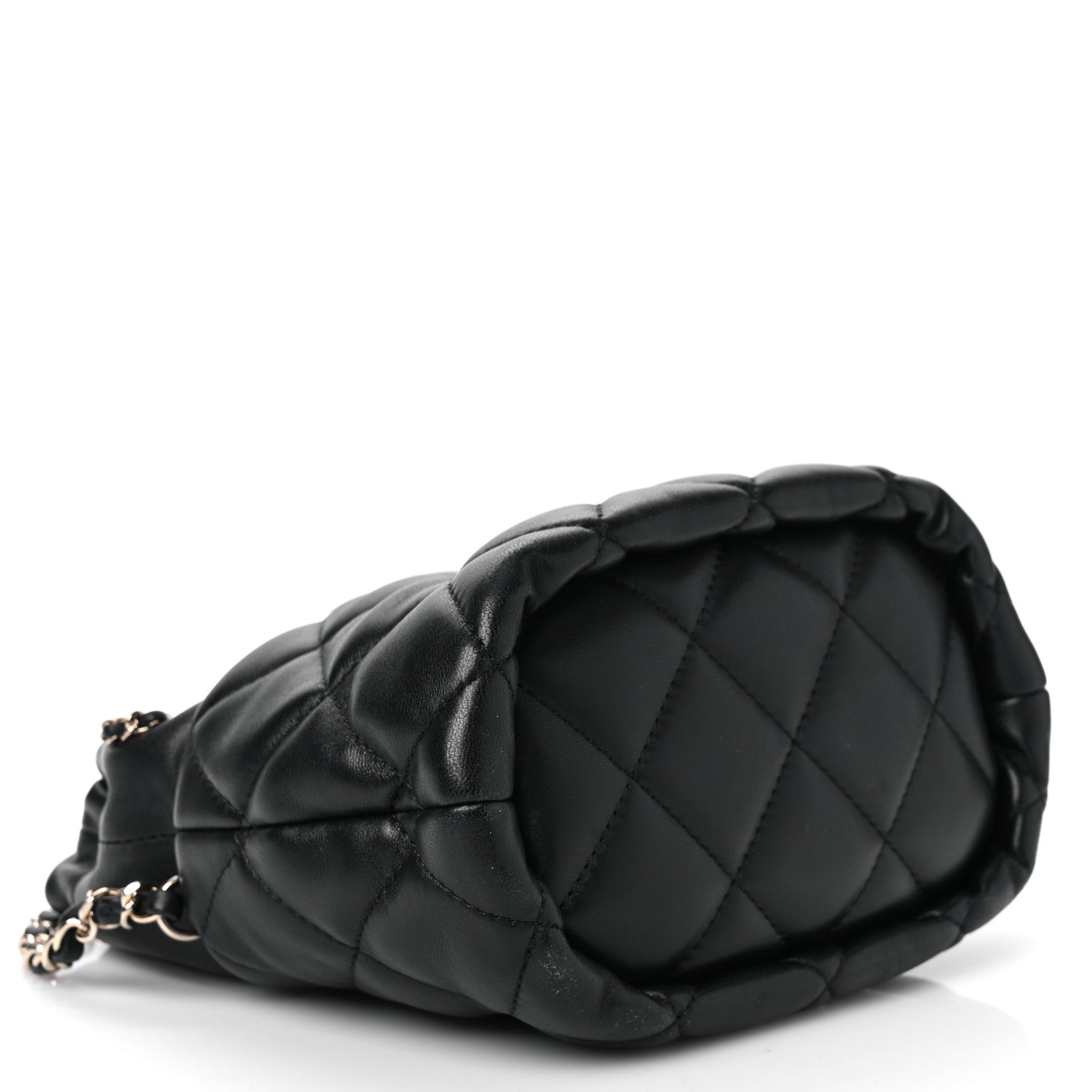 Chanel Lambskin Quilted Pearl Bucket Bag Black 4 of 10