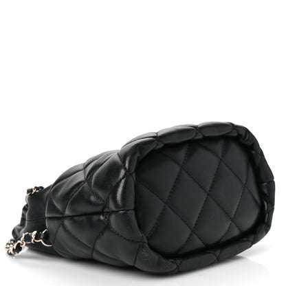 Chanel Lambskin Quilted Pearl Bucket Bag Black 4 of 10
