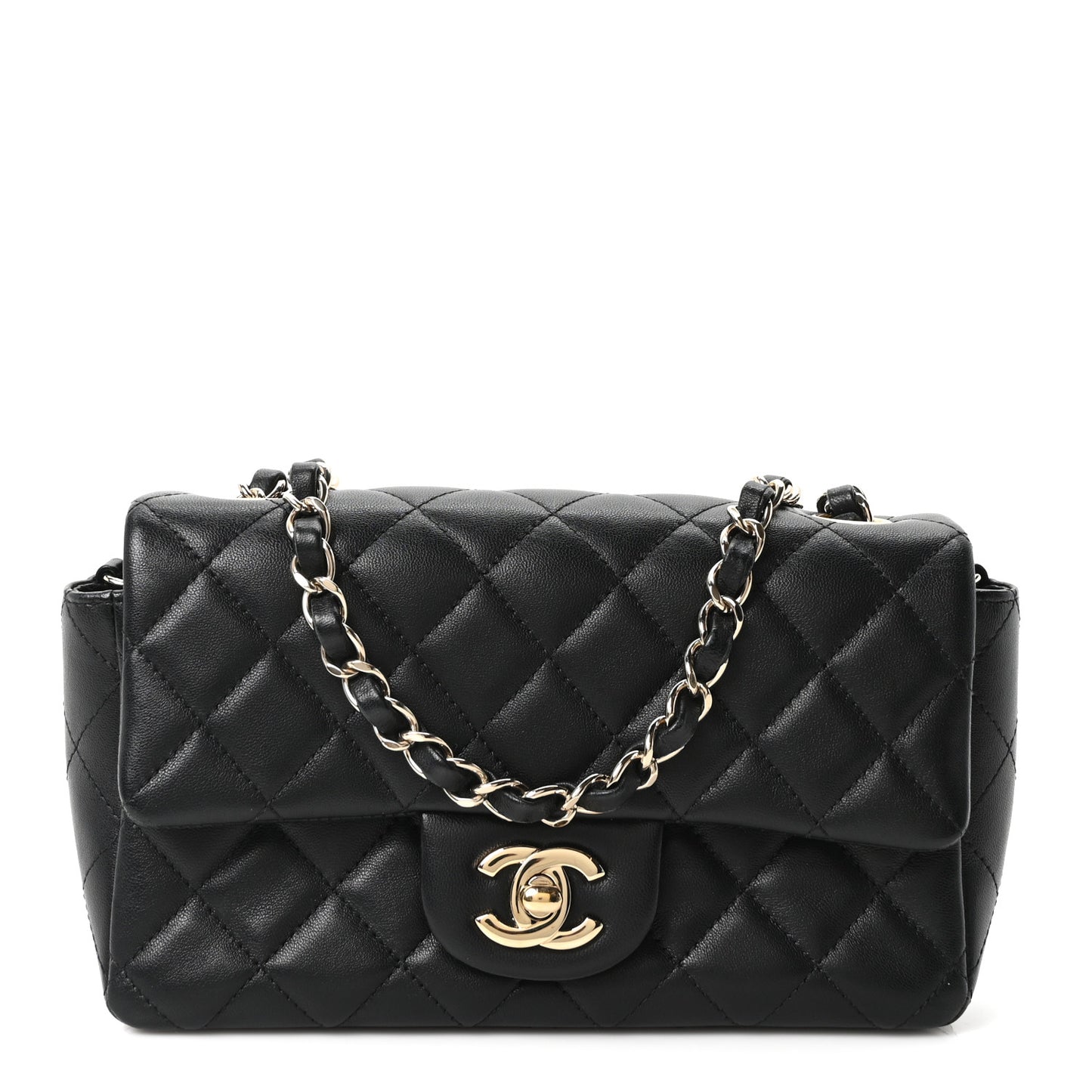 Lambskin Quilted Mini Rectangular Flap Black