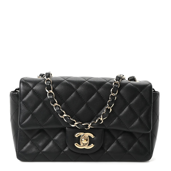 Chanel Lambskin Quilted Mini Rectangular Flap Black 1845666