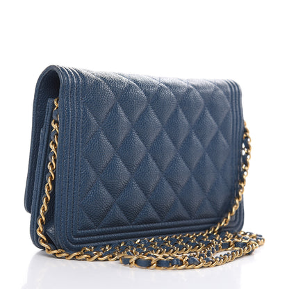 Chanel Caviar Quilted Boy Wallet On Chain WOC Blue 3 of 13