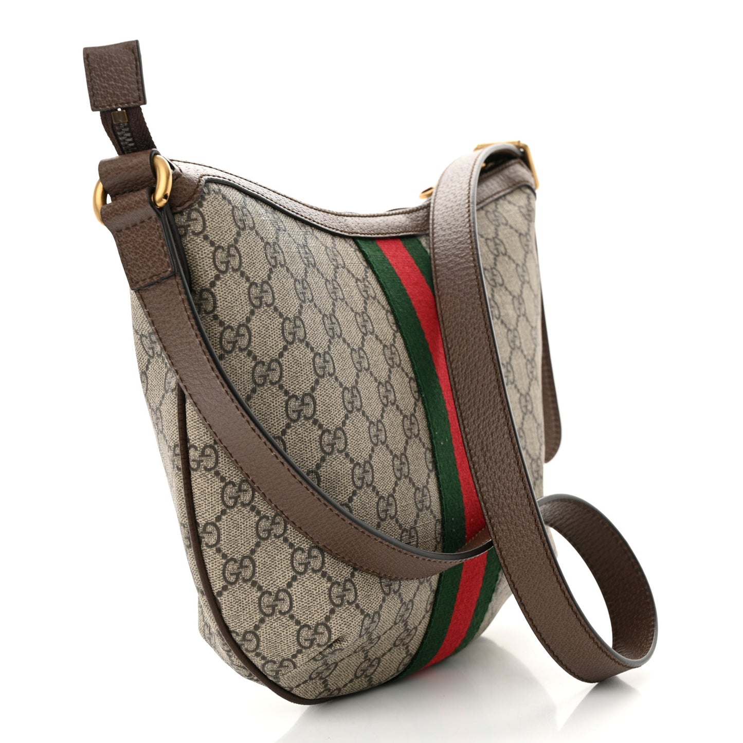 GG Supreme Monogram Web Small Ophidia Half Moon Hobo Brown