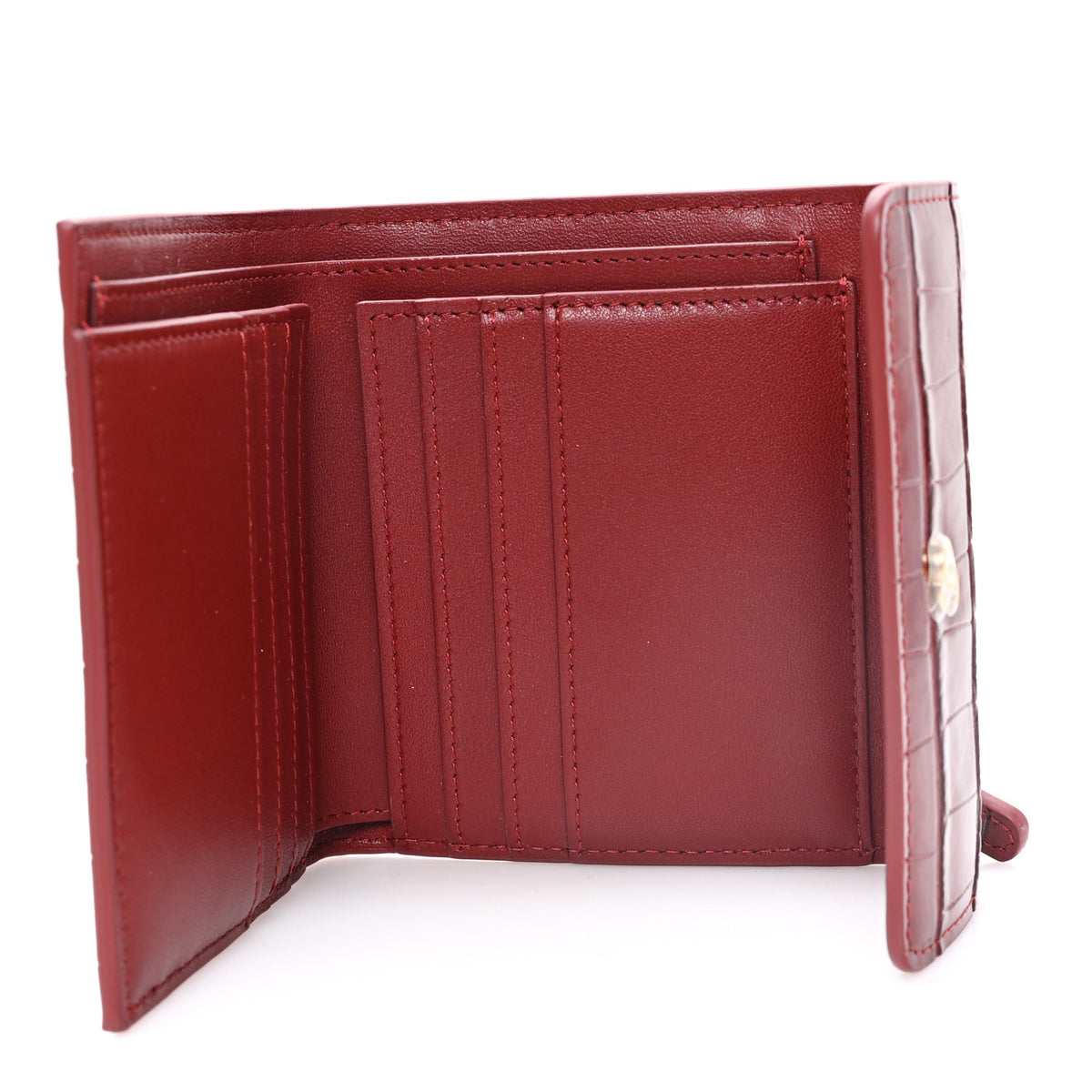 Calfskin Crocodile Embossed Crococo Flap Wallet Burgundy