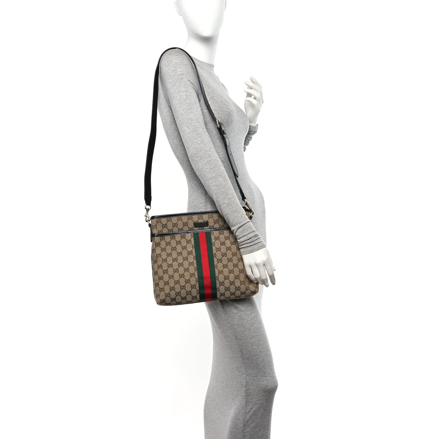 GG Monogram Web Flat Messenger Bag Black