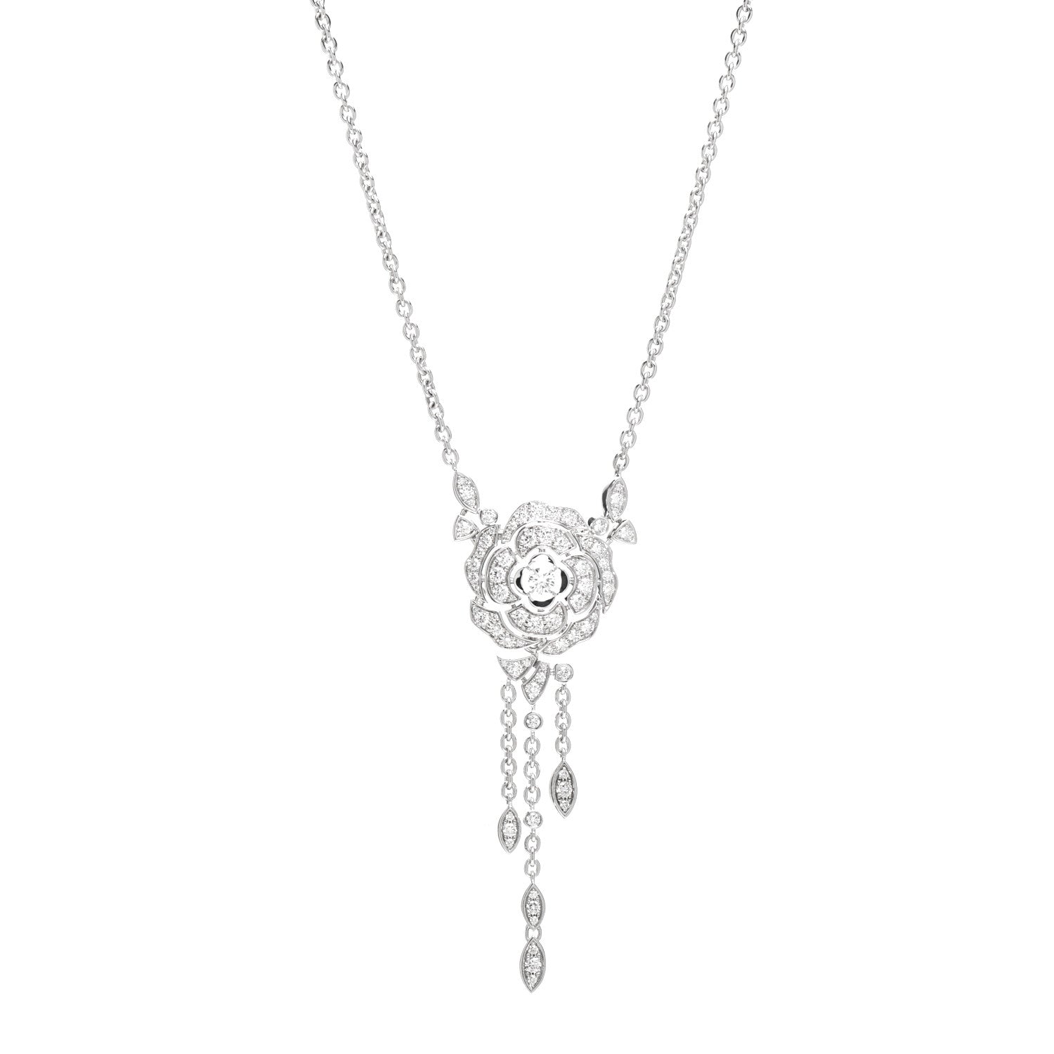 Chanel 18K White Gold Diamond Bouton de Camelia Transformable Pendant Necklace 1 of 5
