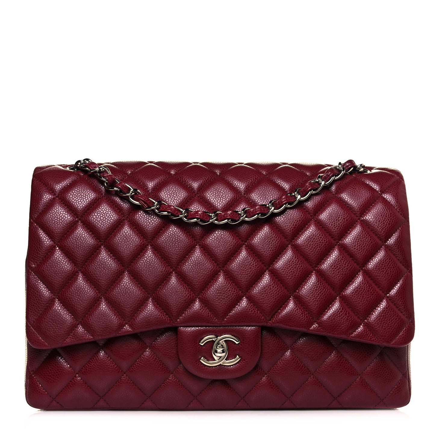 Caviar Quilted Maxi Single Flap Dark Red