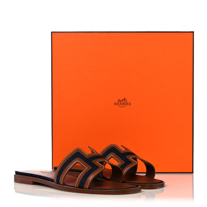 Hermes Calfskin Denim Oran Sandals 36.5 Bleu Brut Gold 9 of 9