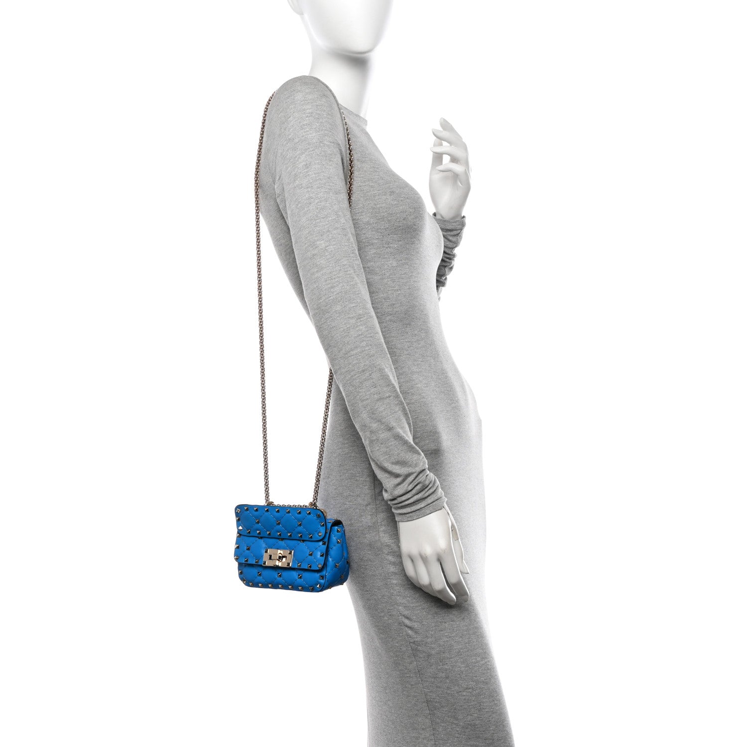 Valentino Garavani Calfskin Micro Rockstud Spike Shoulder Bag Blue Fluo 2 of 9