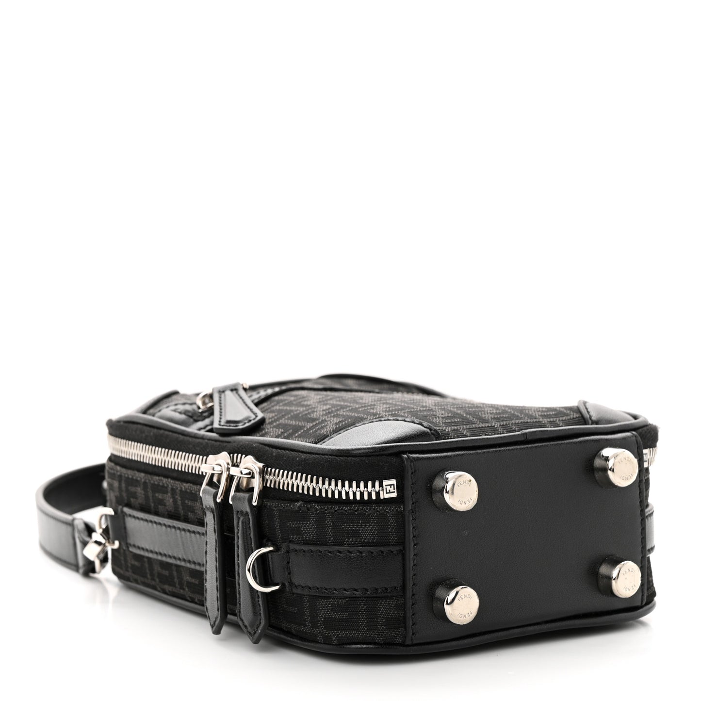 Recycled Fabric Jacquard Vitello Astro Micro FF Mini Trolley Bag Asfalto Black