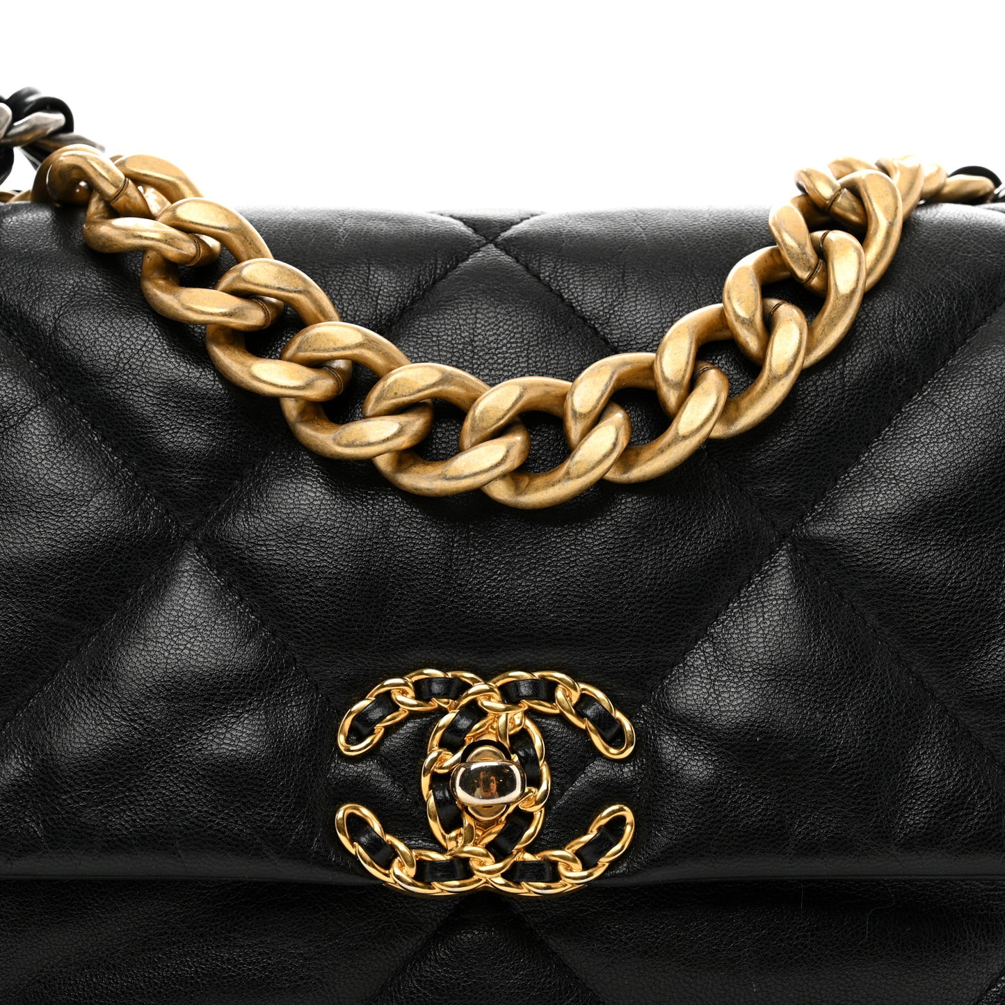 Shiny Goatskin Quilted Large Chanel 19 Flap Black