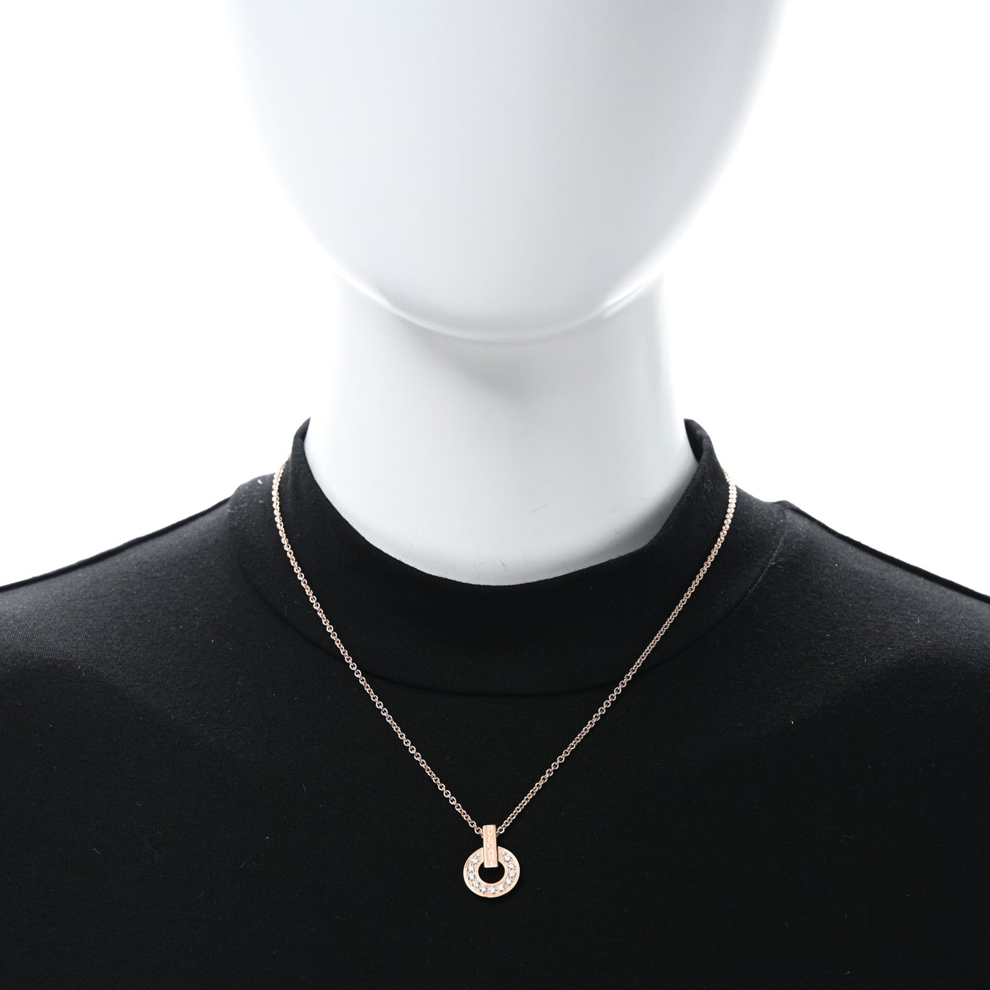 18K Rose Gold Diamond BVLGARI BVLGARI Open Work Pendant Necklace