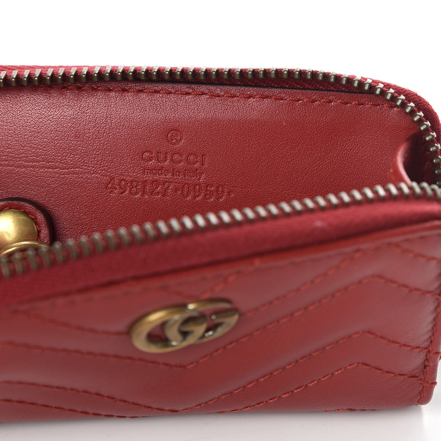 Calfskin Matelasse GG Marmont Zip Around Key Case Hibiscus Red