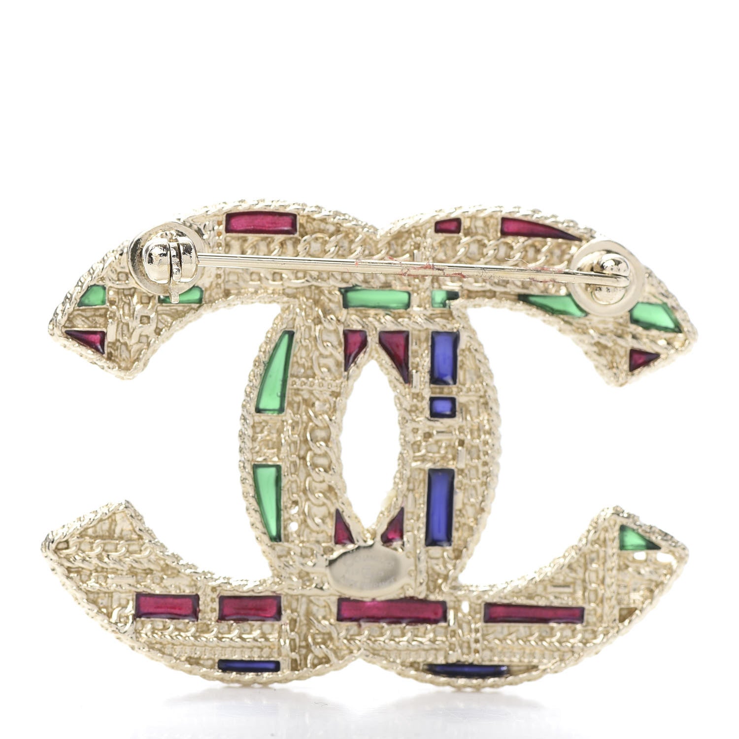 Chanel Crystal Pearl CC Tweed Brooch Gold Multicolor 3 of 5