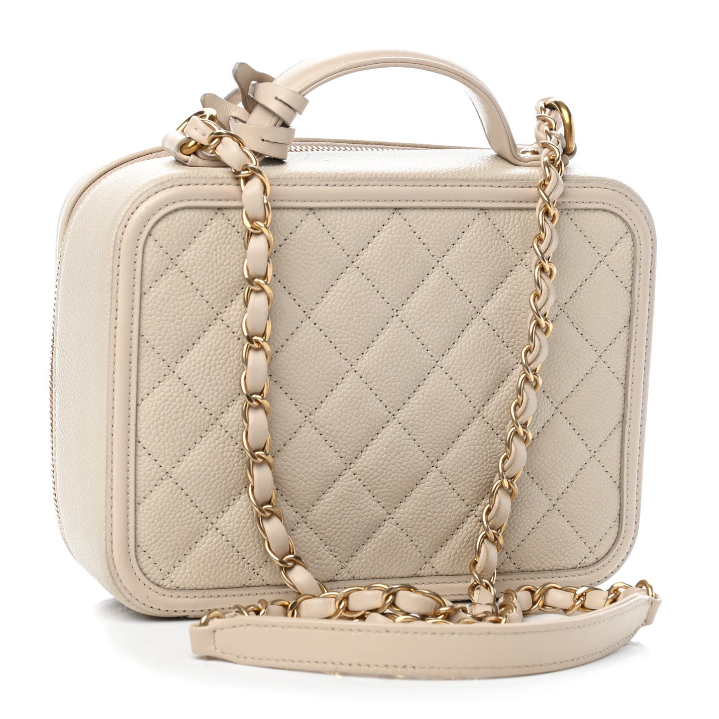 Caviar Quilted Medium CC Filigree Vanity Case Light Beige