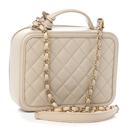 Chanel Caviar Quilted Medium CC Filigree Vanity Case Light Beige 3 of 9