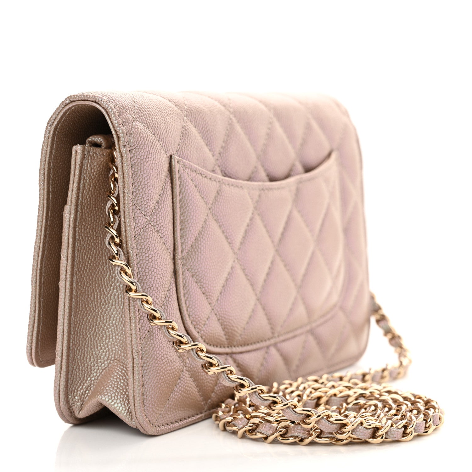 Chanel Iridescent Caviar Quilted Wallet on Chain WOC Beige 3 of 11