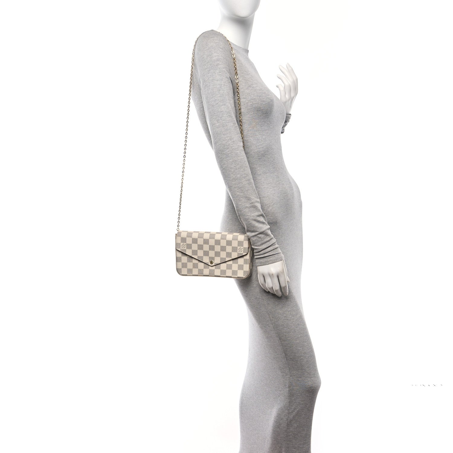 Louis Vuitton Damier Azur Pochette Felicie Chain Wallet Rose Ballerine 2 of 11