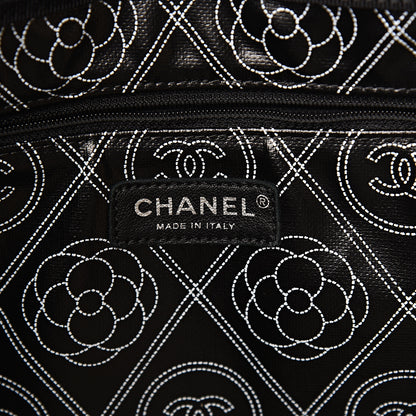 Chanel Coated Canvas Camellia Medium Shopping Tote Black Beige 5 of 9