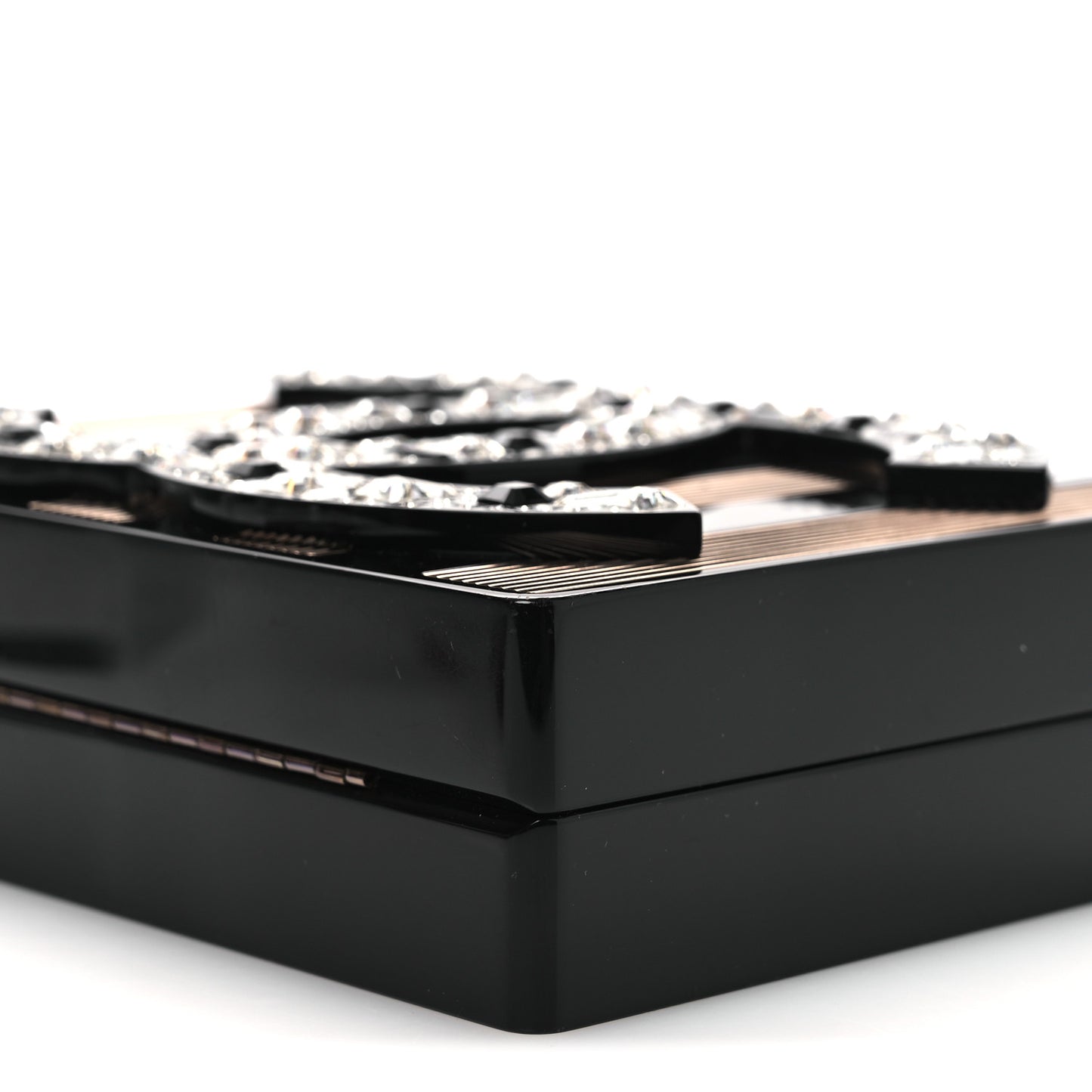 Plexiglass Crystal CC Minaudiere Clutch Black Copper