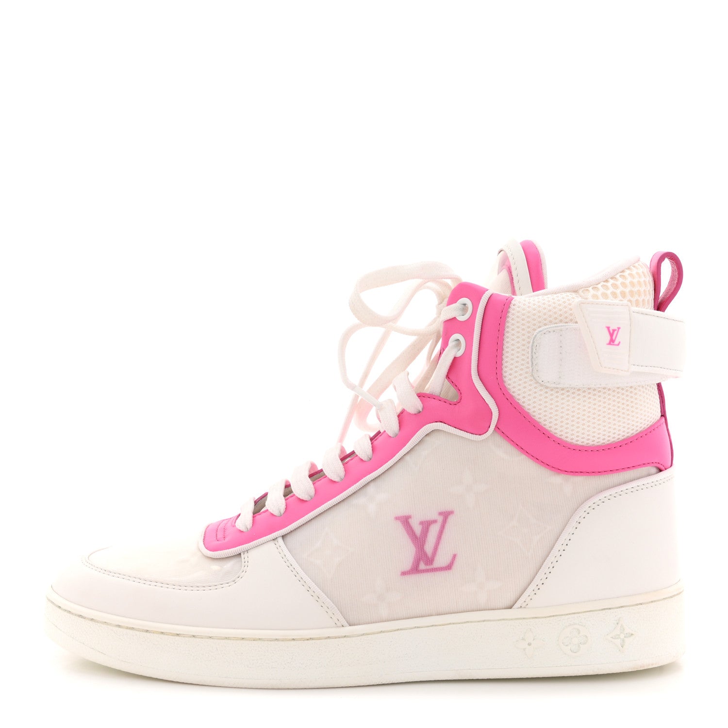 Louis Vuitton Calfskin Nylon Mesh Monogram Womens Boombox High Top Sneakers 39 White Pink 1 of 11