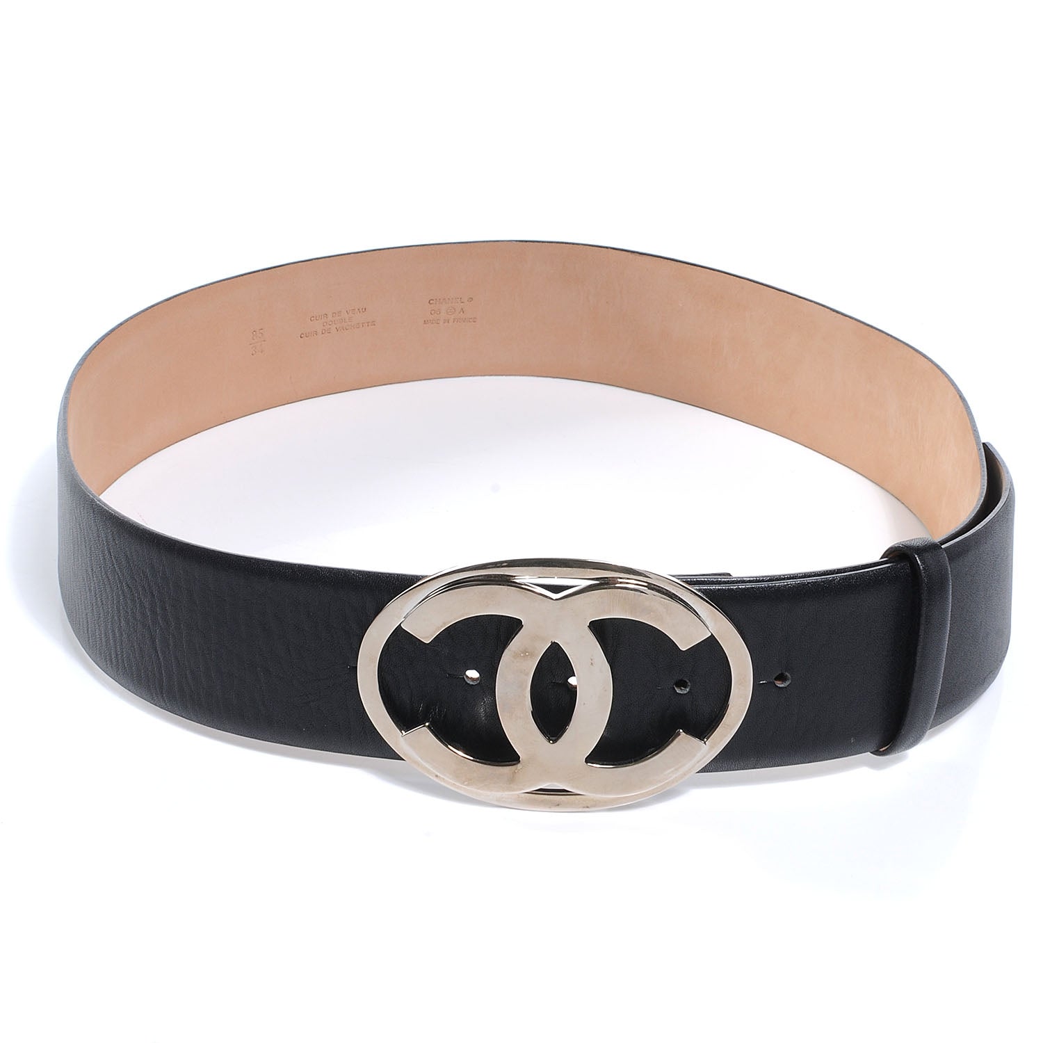 Chanel Leather CC Logo Belt 85 34 Black 1 of 5