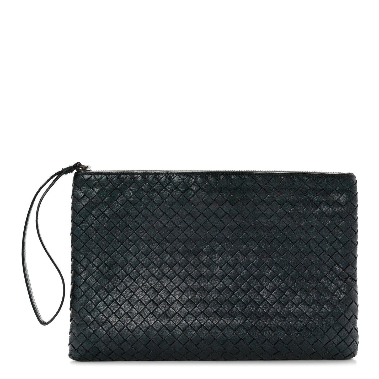 Metallic Cervo Intrecciato Wristlet Zip Pouch Blue
