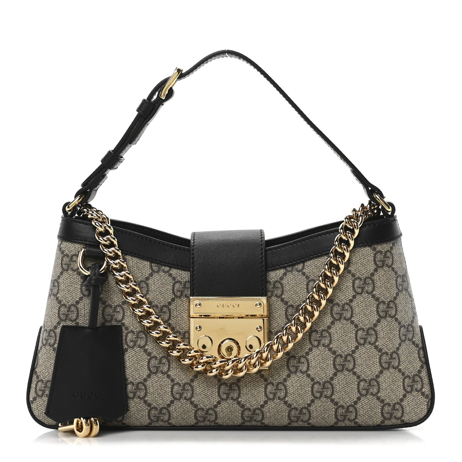 Gucci GG Supreme Monogram Calfskin Small Padlock Chain Shoulder Bag Beige Ebony Black 1 of 9