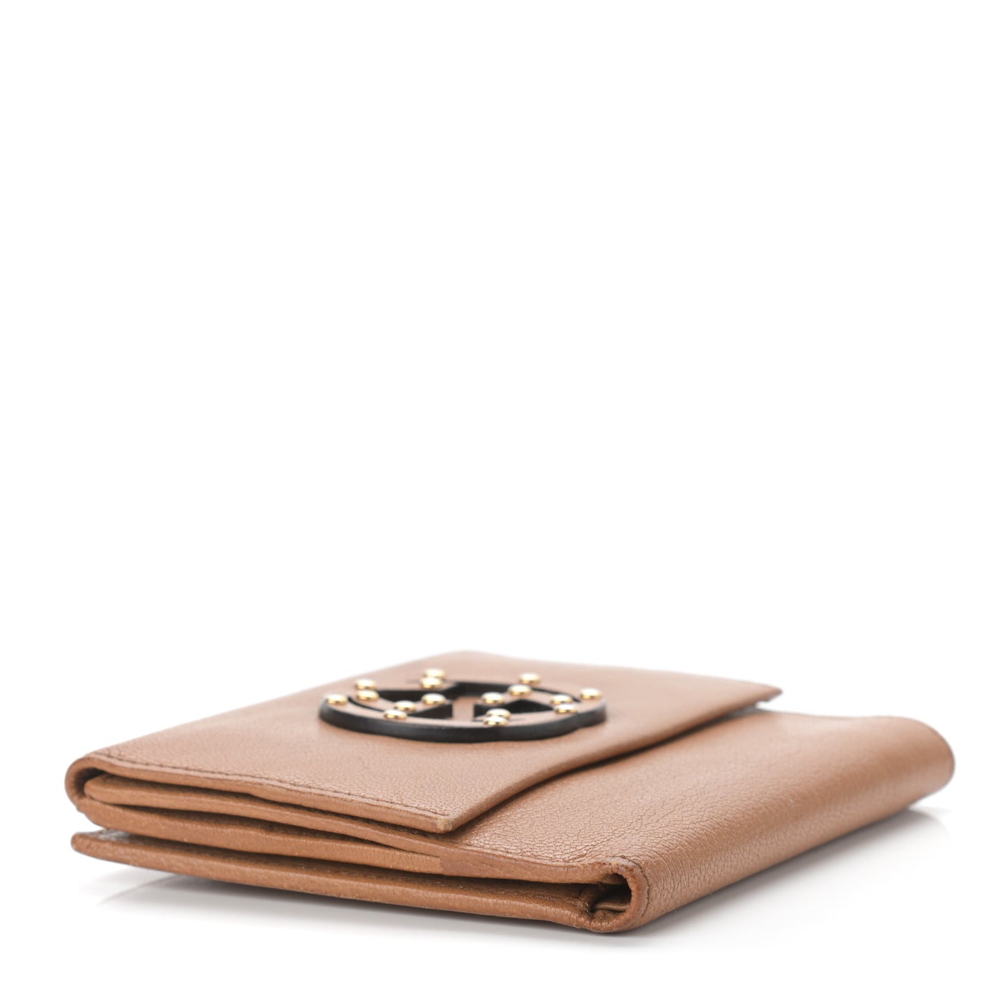 Calfskin Studded Blondie Compact French Flap Wallet Brown