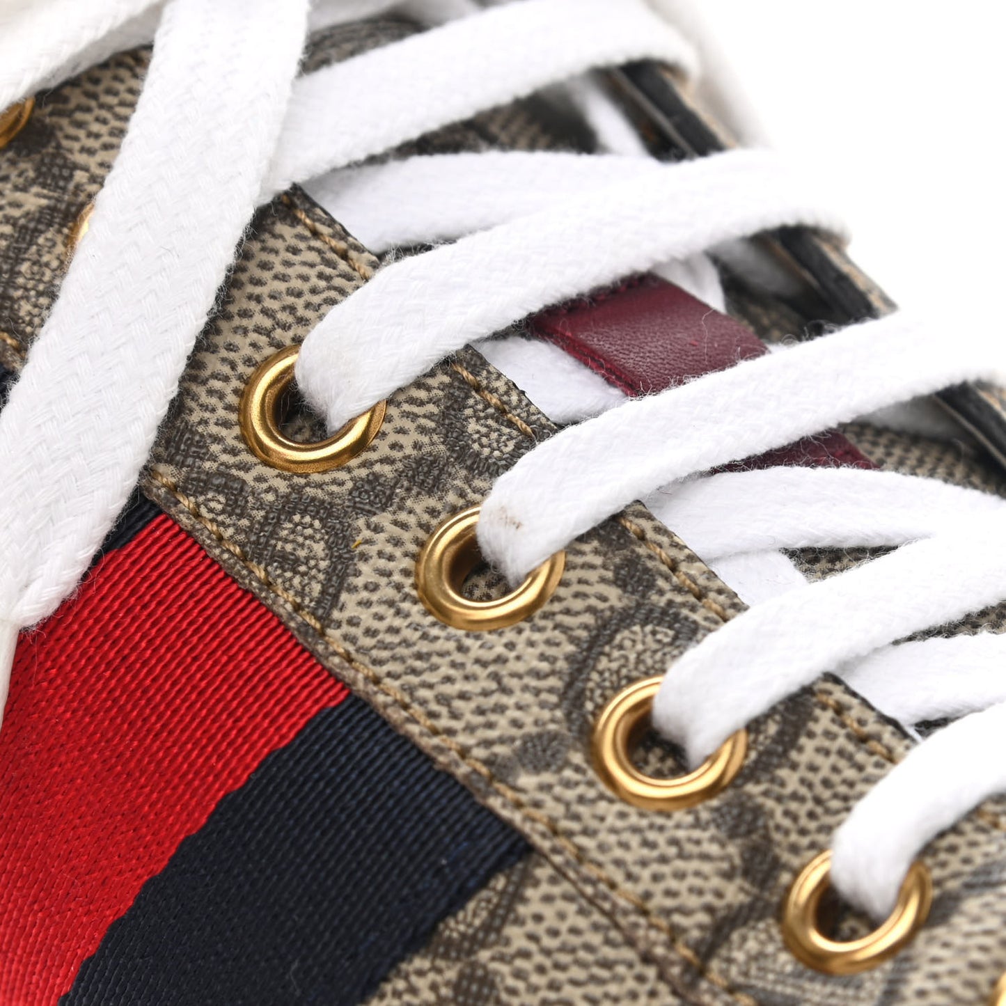 GG Supreme Monogram Ayers Mens New Ace Low-Top Sneaker 7 Beige Red