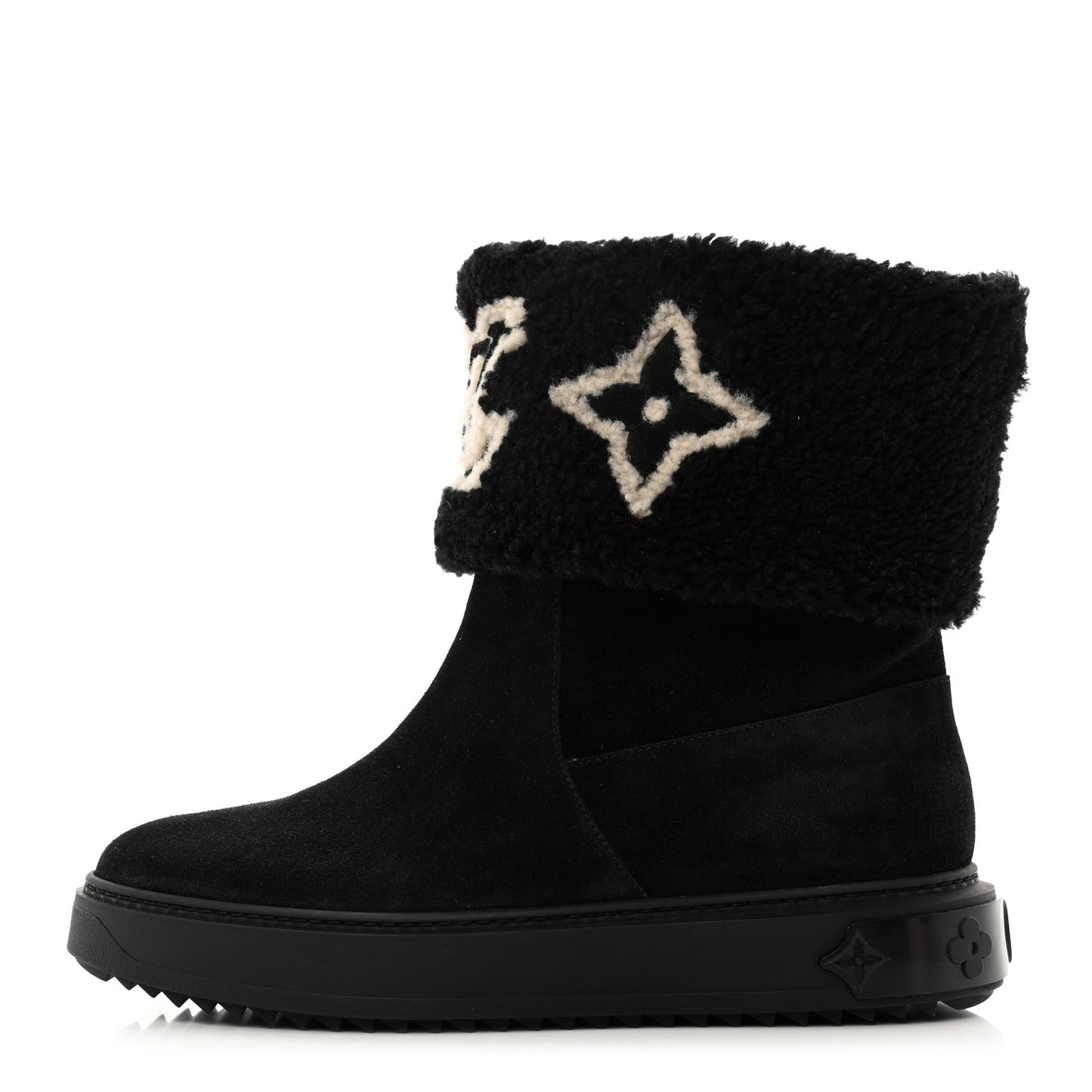 Suede Calfskin Shearling Snowdrop Flat Ankle Boot 40 Black