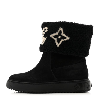 Louis Vuitton Suede Calfskin Shearling Snowdrop Flat Ankle Boot 40 Black 1 of 9