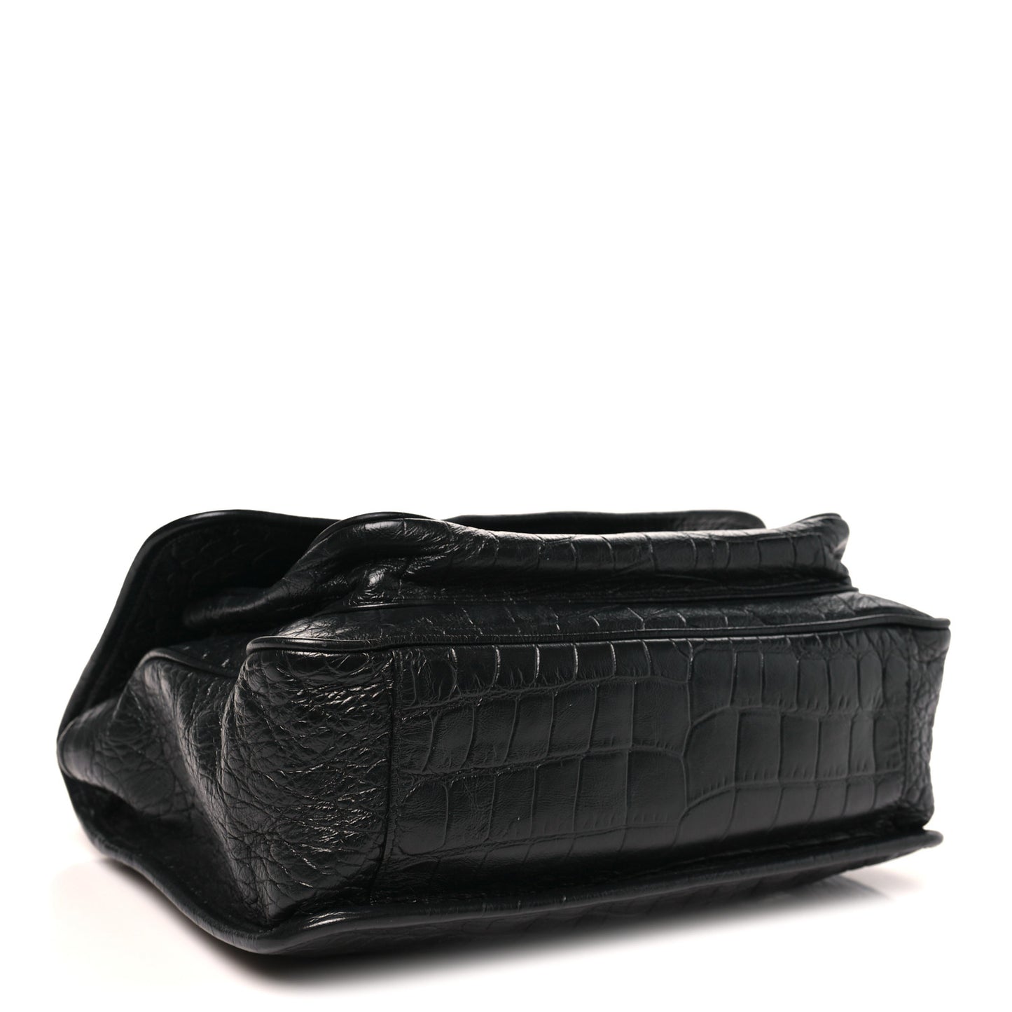 Crocodile Embossed Lambskin Monogram Medium Niki Chain Satchel Black