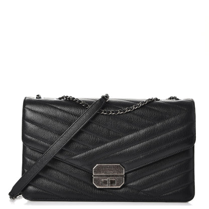 Chanel Shiny Goatskin Quilted Gabrielle Chevron Flap Black 1 of 7