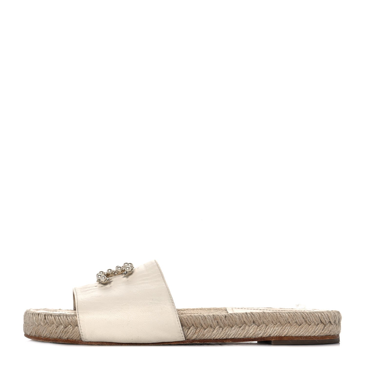 Chanel Lambskin Pearl CC Espadrille Slip On Sandals 37.5 Ivory 1 of 9
