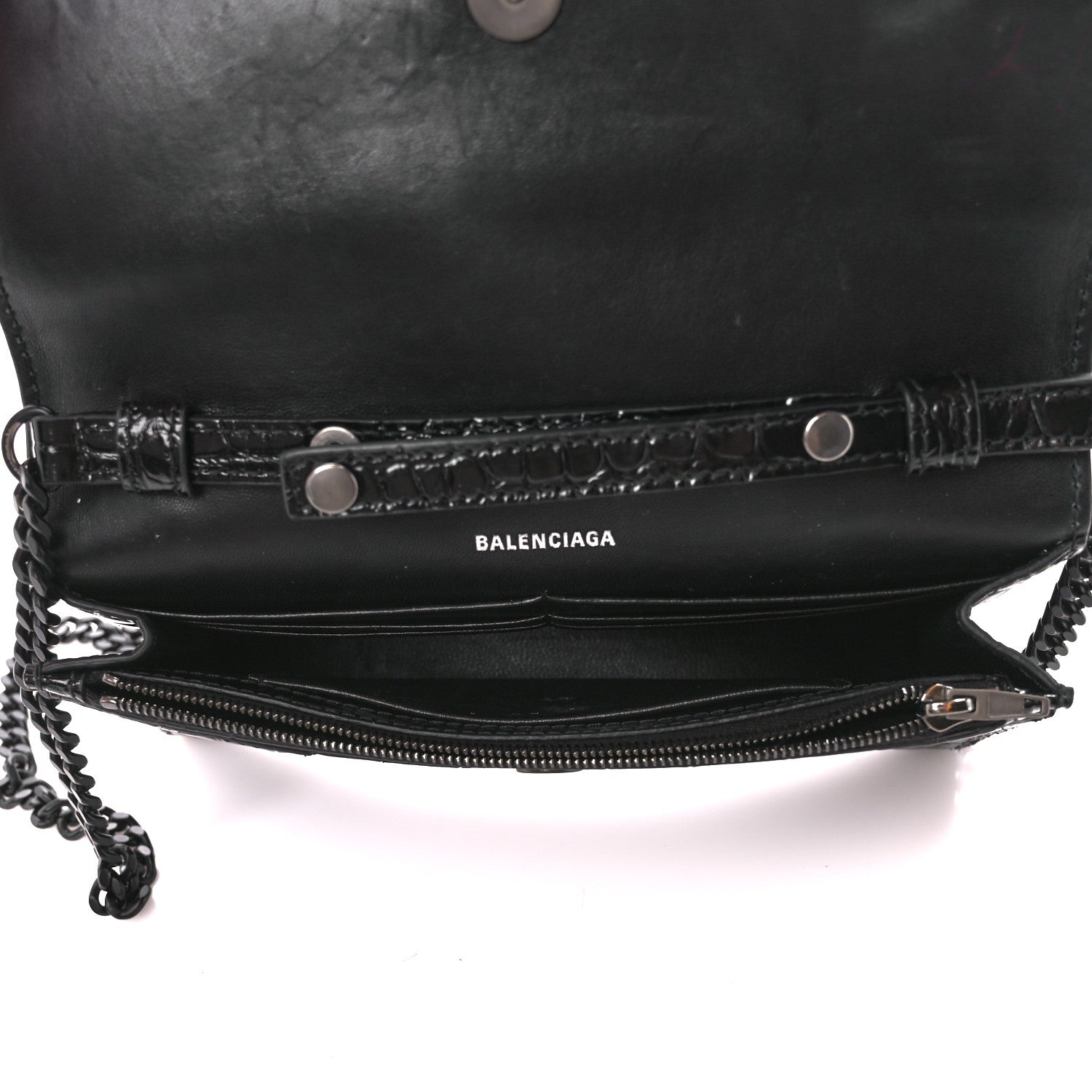 Balenciaga Shiny Calfskin Monochrome Crocodile Embossed Hourglass Chain Bag Black 5 of 11