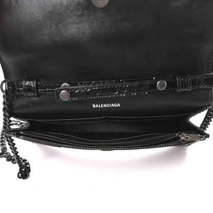 Balenciaga Shiny Calfskin Monochrome Crocodile Embossed Hourglass Chain Bag Black 5 of 11